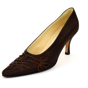 Pancaldi Brown Silk Leather Heels Made in Italy